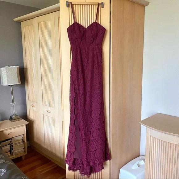 Anthropologie Fame and Partners Twilight dress strapless lace gown wine red - Picture 3 of 16
